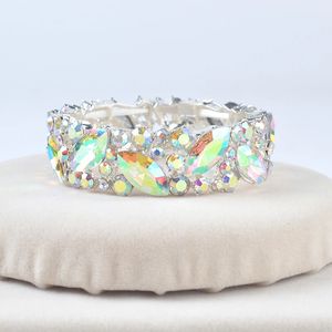 Simple AB Color Colorful Crystal Cuff Bangles Bracelet Big Wide Stretch Bangle Jewelry Gifts For Women Wedding Accesorios 240130