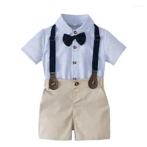 Zestawy odzieży Summer Romper Ubrania dla małego chłopca z Bow Hat Gentleman Striped Suit Boys Child's Child Shirt Short Sanda 2 -Piece