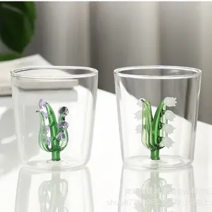 Wine Glasses Beauty Gift Cups Mugs Transparent Plant Cup Cocktail Bottom Coffee High Glass Juice Drinking Water