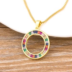 Fashion Rainbow Necklace Multicolor Pendants Charm 14k Yellow Gold Jewelry Long Chain Necklace For Women Best Birthday Party Gift