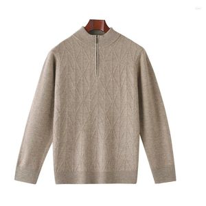 Herrtröjor Pure Wool Pullover för höst- och vinter blixtlås Halvhög hals ände Jacquard Fashion Casual stickad tröja24