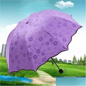 Regenschirme 250 teile / los 3-fach gefalteter staubdichter Anti-UV-Regenschirm Sonnenschirm Magic Flower Dome Sunsn Tragbare Drop-Lieferung Hausgarten Houseke Dhchb