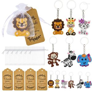 Party bevorzugt 12pcs Safari Tiere bevorzugt süße Dschungel Schlüsselanhänger Dank Tags Organza Taschen Geburtstag Babypartyzubehör Kinder Geschenke