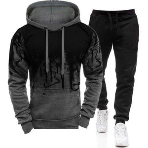 Herbst Winter Trend Trainingsanzüge Männer Camouflage Hoodie Hose 2 Stück Set Sport Tragen 3d Tinte Jogging Anzüge 240202