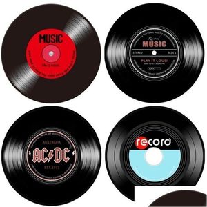 Tapetes Música Vinil Registro Impresso Tapete Redondo Macio para Sala de Estar Anti-Slip Tapete Cadeira Tapete Home Decor Kids 210301 Drop Deliv Dh6lm