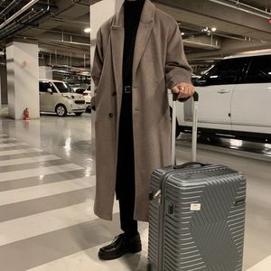 Vintermän tjocka ull dammrockar koreansk stil streetwear manlig lös fast färg varm trenchcoat högkvalitativ mäns vindbrytning 240125