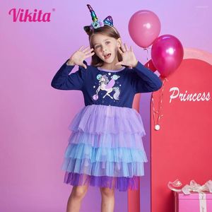 Flickaklänningar Vikita Girls Unicorn Princess Dress Kids Mesh Tulle Ballet Tutu Cake Birthday Festy Performance Elegant Vestidos