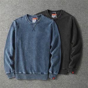 Herbst American Retro Denim Gestrickte Sweatshirts Herren Einfache 100% Baumwolle Schwer Gewaschen Alte Lässige Jugend Pullover Sportwear 240202