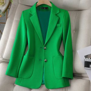 Senhoras de luxo verde terno jaqueta das mulheres outono manga comprida senhora do escritório blazers higt streetwear ternos casuais das mulheres 240130