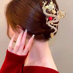 Hårklipp 2024 kinesiska drakårstillbehör för kvinnor tjej röd pärla metall strass stift mode smycken tiara