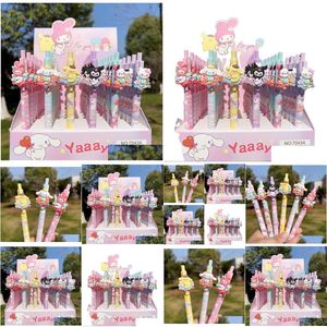 Jel Kalem Toptan 48 PC/Set Cartoon sevimli melodi baskı öğrenci siyah kalem düz yazma malzemeleri 0.38mm kırtasiye papelaria materia dhs9k