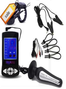 Sexspielzeug-Massagegerät Elektroschock Penisring Massage Anal Butt Plug Nippelklemmen Elektro Cock Cage Theme Kits Spielzeug Mann bag2639592