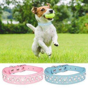 Dog Collars Pet Rhinestone Collar 3 Rows Bling PU Leather Cat Puppy Adjustable Beautiful Accessories
