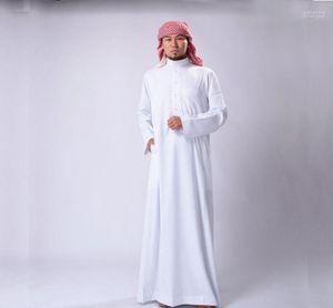 Etniska kläder S Arabia traditionella kostymer man muslimsk jubba thobe solid vit stativ krage polyester lång mantel klänning islamisk klädning9825823
