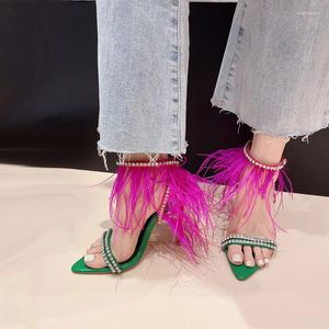 Tacchi sandali a spilotto donna verde femmina cintura di strass croce caviglia scarpe estive per dimensioni 41 sandalie ad alto livello mujere 9924