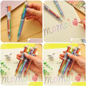 Ballpoint Pens Wholesale 40 Pcs South Korean Creative Stationery Lovely Mti-Color Ball-Point Pen Rod Mtifunctional Press Ink Color O Ots0X