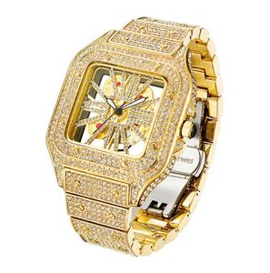 Luxury Moissanite Iced Out Relógios, Hip Hop Bust Down UNISSISEX Diamond Watch, Selpged de pulso cravejado de moissanite de aço inoxidável V324A