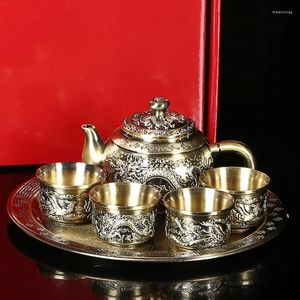 Set da tè Set da tè in stile cinese con drago e fenice Ornamento regalo per piatti retrò di fascia alta per la casa