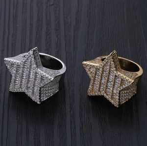 Anello in oro bianco 18 carati da uomo in oro bianco di lusso con zirconi cubici, pentagramma, anello hip-hop, diamanti pieni, gioielli rapper ghiacciati, regali per 7131244