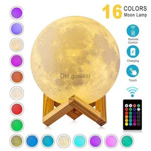 Luzes noturnas T20 LED Night Light 3D Print Moon Lamp Mudança de cor 3D Light Touch Moon Lamp Childrens Lights Night Lamp para casa YQ240207