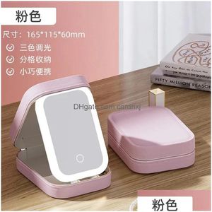 Torebki biżuterii torebki torebki 2024 Makeup Pudełko z LED Light Mirror Portable Travel Cosmetics Touch Organizer Dowód DH1RQ