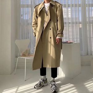 Khaki Black Trench Coat Men Fashion Autumn Oversized Long Coat Men Korean Loose Windbreaker Jacket Mens Overcoat M-2XL 240125