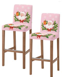 Chair Covers Christmas Santa Claus Pine Needle Pink High Back 2pcs Kitchen Elastic Bar Stool Slipcover Dining Room Seat Cases