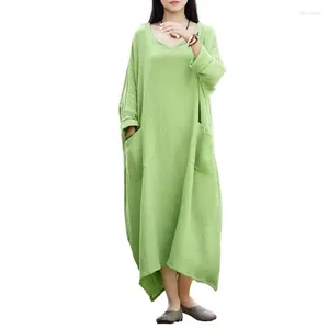 Casual Dresses Spring Women N Long Pleated Oversize Autunm Vintage Comfortable Cotton Linen Female A-line Dress Vestido De Noiva