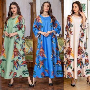 Women Arabian Dubai Robe Fashion Printed Diamond Beads Elegant Evening Dresses Muslim Ramadan Middle Eastern Ethnic Style Elegant Party Dress Abaya