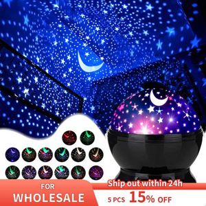 Luci notturne Luce notturna stellata Lampada rotante Sky Moon Lampade Galaxy Decorazione domestica Luci natalizie Starlight per bambini YQ240207