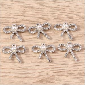 Charms 10st 22x20mm Söt Crystal Bowknot hängen för droppörhängen halsband diy handgjorda nyckelringar smycken tillverkning tillbehör del dh4fk