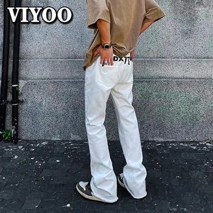 Men's Jeans Y2K Clothes White Printed Flares Trousers Denim Pants Streetwear Flared Baggy Hip Hop Skinny For Men