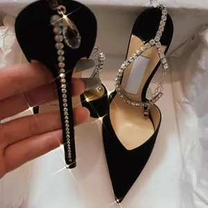 Designer slingback heels women designer sandals shine rhinestones high heels office career crystal luxury sandal prom wedding heels
