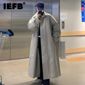 IEFB KOREAN 스타일 LONG COAT TREND 남성 빈티지 느슨한 오버 사이즈 캐주얼 윈드 브레이커 가을 무릎 높이 트렌치 9C2304 240122