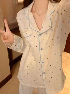 Tops de roupas de dormir femininas DOT DOT RODOD RODONO Casal coreano Inverno Casa Kawaii Mulheres simples Cotton Cotton Elegante Amantes de cores Pijama