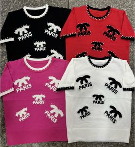 Летние НОВЫЕ женские вязаные футболки, свитер Paris Роскошный бренд CC, дизайнерская вязаная футболка, трикотаж, вес 85–130 фунтов