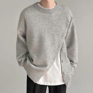 Outono roupas masculinas de malha luz luxo pulôver camisola casual vintage o pescoço buttondown manga longa malhas 2024 240125
