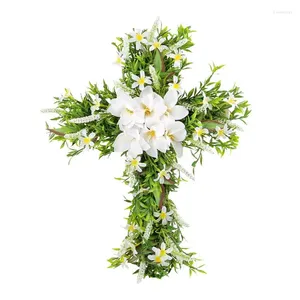 Dekorativa blommor Easter Cross Wreaths Artificial Greenery Door Wreath Garland Hängande prydnad Floral för front