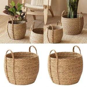 STRAW PLANTER CASHOR MED HANDEL INNEHUS OCH UTROMER Växtblommor Täck Gift 240131