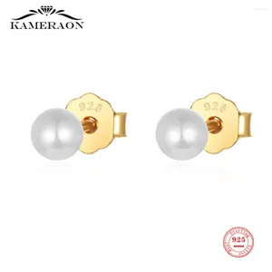 Stud Earrings S925 Sterling Silver White Round Shell Simulated-pearl Gold Plated Jewelry For Women Girls Gift Small