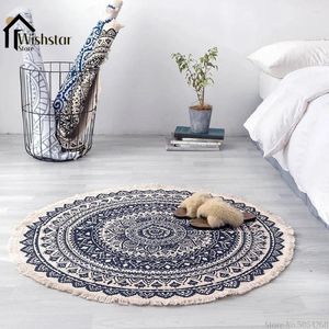 Tappeti Marocco Tappeto rotondo Camera da letto Stile Boho Nappa Tappeto in cotone Tessuto a mano Classico nazionale Arazzo Cuscino del divano Tatami Tappetini