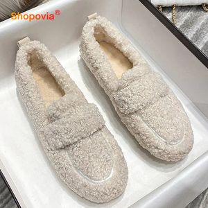 2024 Women Winter Warm Outdoor Shoes Plush Design Luxury Lambswool Loafers Cotton Comfy Curly Sheep Fur Flats 240202