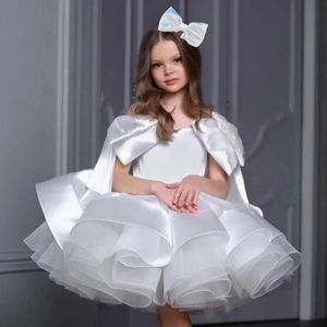 New White Flower Dresses For Weddings 2024 Pretty Formal Girls Satin Puffy Tulle Pageant Dress Princess Party Toddler First Communion Gowns 403