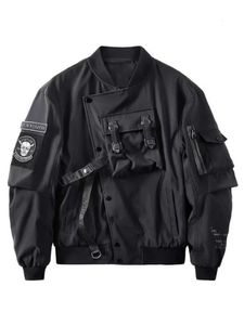 God of Death Bomber Jacket Chest Pocket Techwear Men Punk Hip Hop Tactical Streetwear Black Varsity Jackets Oversized MA1 Coats 240130