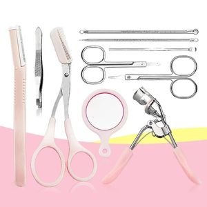 10Piece Set Of Facial Tools Eyelash Curler Eyebrow Shaping Knife Acne Needle Ear Picking Nose Hair Scissors 240124