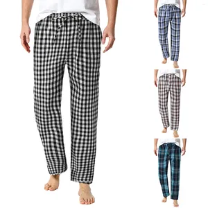 Mäns byxor 2024 Casual Sleeping Trousers Mens Plaid Print Pyjamas Loose Drawstring Wide Leg Fashion Clothing Pantalones
