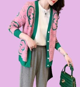 여자 핑크 레드 스웨터 니트 디자이너 가을 겨울 카디건 니트 느슨한 코트 이중 문자 인쇄 스웨터 숙녀 스트리트웨어 1515095