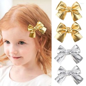 Hårtillbehör Oaoleer 2st/Set Gold Sparkle Bow Clips for Children Barn Sweet Girls Vintage Handgjorda hårnålar Barrettes