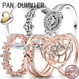 Cluster Rings 925 Sterling Silver Rose Love Crystal Women's Pan Ring är lämplig för bröllopspresenter Högkvalitativ Fashion Charm smycken