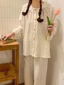 Kvinnors sömnkläder sömn elegant o-hals tryck söt flickaktig pyjama hem hösten casual kvinnor spets set vinter prinsess ärmmeal